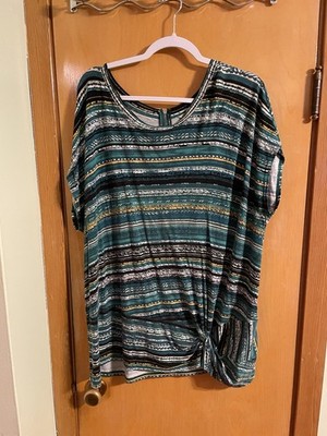 Christopher And Bank Women s 2x Short Sleeve Teal And Blue Top With Back Zipper