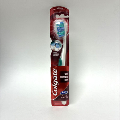 Colgate 360° OPTIC WHITE Toothbrush, Medium Bristles Full 48 | w/WHITENING CUPS