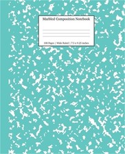 Marbled Composition Notebook: Turquoise Marble Wide Ruled Paper Subject Book Pa