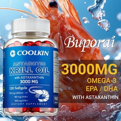 Antarctic Krill Oil 120pcs - Omega-3 EPA,DHA, Astaxanthin & Phospholipids 120pcs