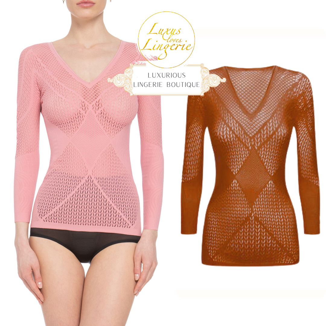 Romance Net Top Long Sleeves By Wolford L Sugar Almond Brown Pullover Net