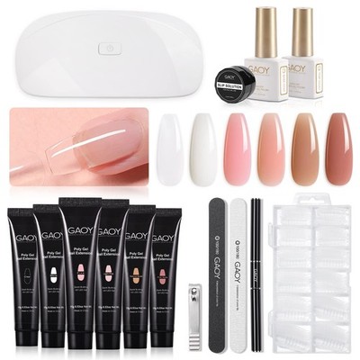 GAOY Poly Gel Nail Kit w/UV Light, 6 Pcs Builder Gel Extension Set