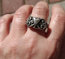 Vintage Ornate Sterling Silver Scrollwork Raised Puffy Heart Ring Signed Sz 6.5