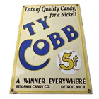 Vintage Ty Cobb Baseball Sign - MLB Candy Michigan Porcelain Gas Sign
