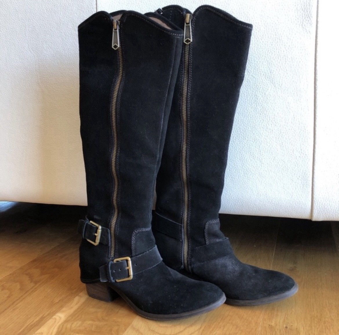 Donald J Pliner Dela Black Suede Knee High Riding Boots