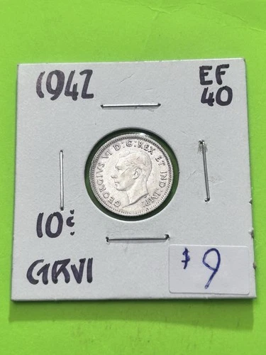 1942 Canadian 10c Dime .8 Silver George VI  AG  HIGHER GRADE.  TRENDING AT $8