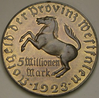 WESTPHALIA (Germany) 5 Million Mark 1923 Tombac Emergency Money UNC 3914