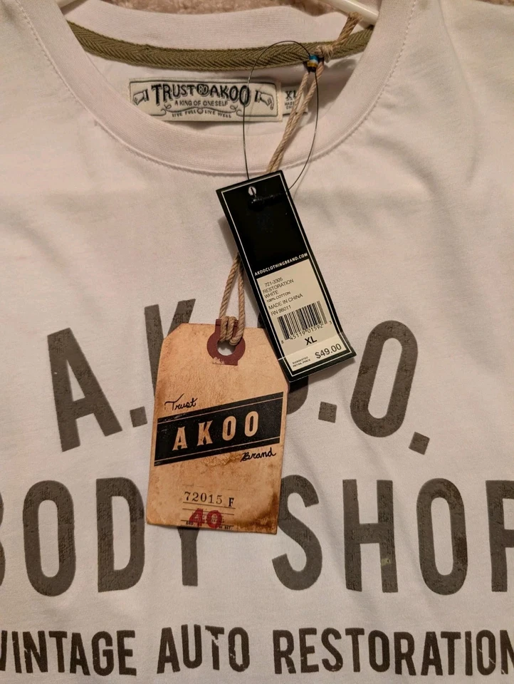NUEVA AKOO Body Shop DE COLECCIÓN RESTAURACIÓN AUTOMÁTICA Camisa Para Hombres XL Bandera Resbaladiza Etiquetas con Nombre Foto 4 de 4