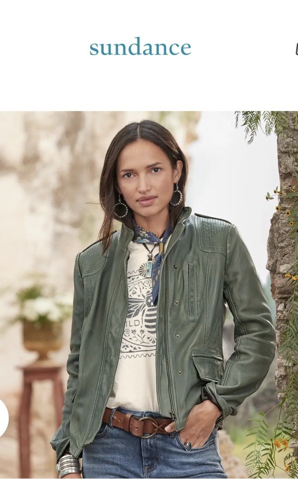 NEW SUNDANCE LIVING CATALOG Women Angeles Sage Geeen Leather Jacket Pea Coat PL