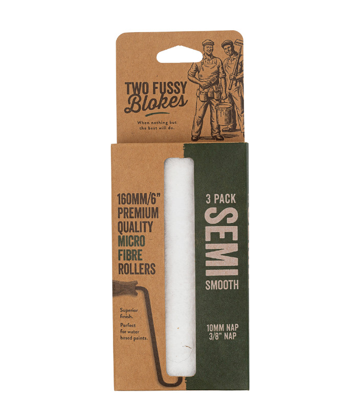 Two Fussy Blokes Semi Smooth Roller Refill Sleeves 6"" (160mm) - 3 Pack