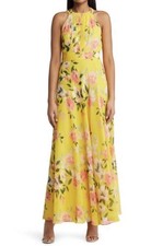 Eliza J Bright Yellow Floral Halter Chiffon Maxi Dress. Women’s 12. NWT. $168