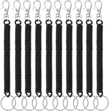 10PCS Retractable Coil Spring Keychain Elastic Wrist Lanyard with Ring & Clasp