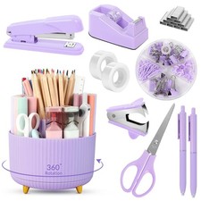 SKYDUE Purple Office Supplies Set, Desk Accessories