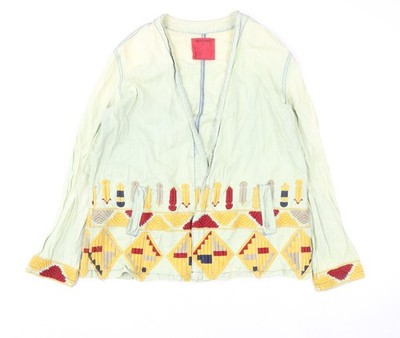 Emory Park Kimono Jacke Damen grün bestickt Baumwolle Größe S