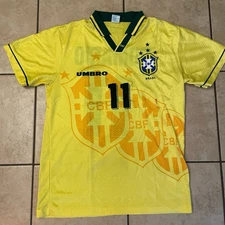 Vintage 1994 Brazil World Cup Romario Umbro Home Soccer Jersey 11 sz L