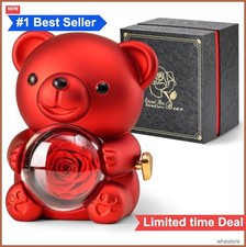 Teddy Bear Preserved Rose Real Forever Flower Red Hidden Jewelry Box Gift