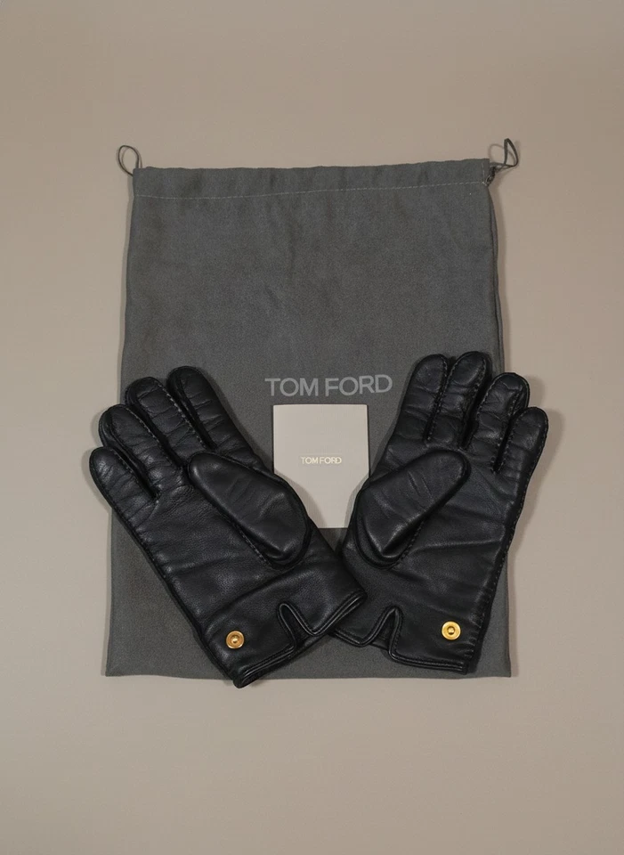 Tom Ford Cuero Cachemira Forro Botón a Presión Cuero Guantes Hombres Talla 8 Foto 4 de 4