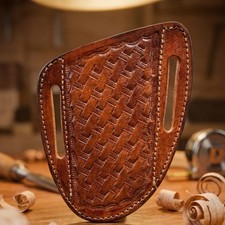 4.5" Leather Knife Sheath Fits Buck 110 Case Trapper Basketweave Pancake BrownS