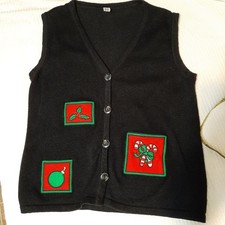 VINTAGE Christmas Ugly Vest Black Festive Medium /Large