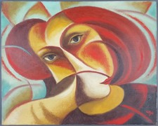 Ancien Tableau "Portrait de Femme" Peinture Huile Oil Painting Cubism Woman