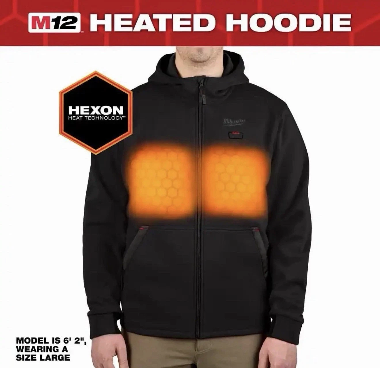 Men's Large M12 12-Volt Lithium-Ion Cordless Black Heated Jacket Hoodie Kit