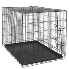 Dog Crate Kennel Folding Metal Pet Cage 2 Door With Tray Pan Indoor Durable 42" 