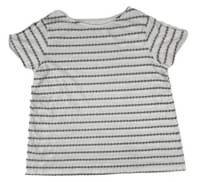 LOFT Plus Women White/Black 16/18 Short Split Sleeve Textured Strips TShirt