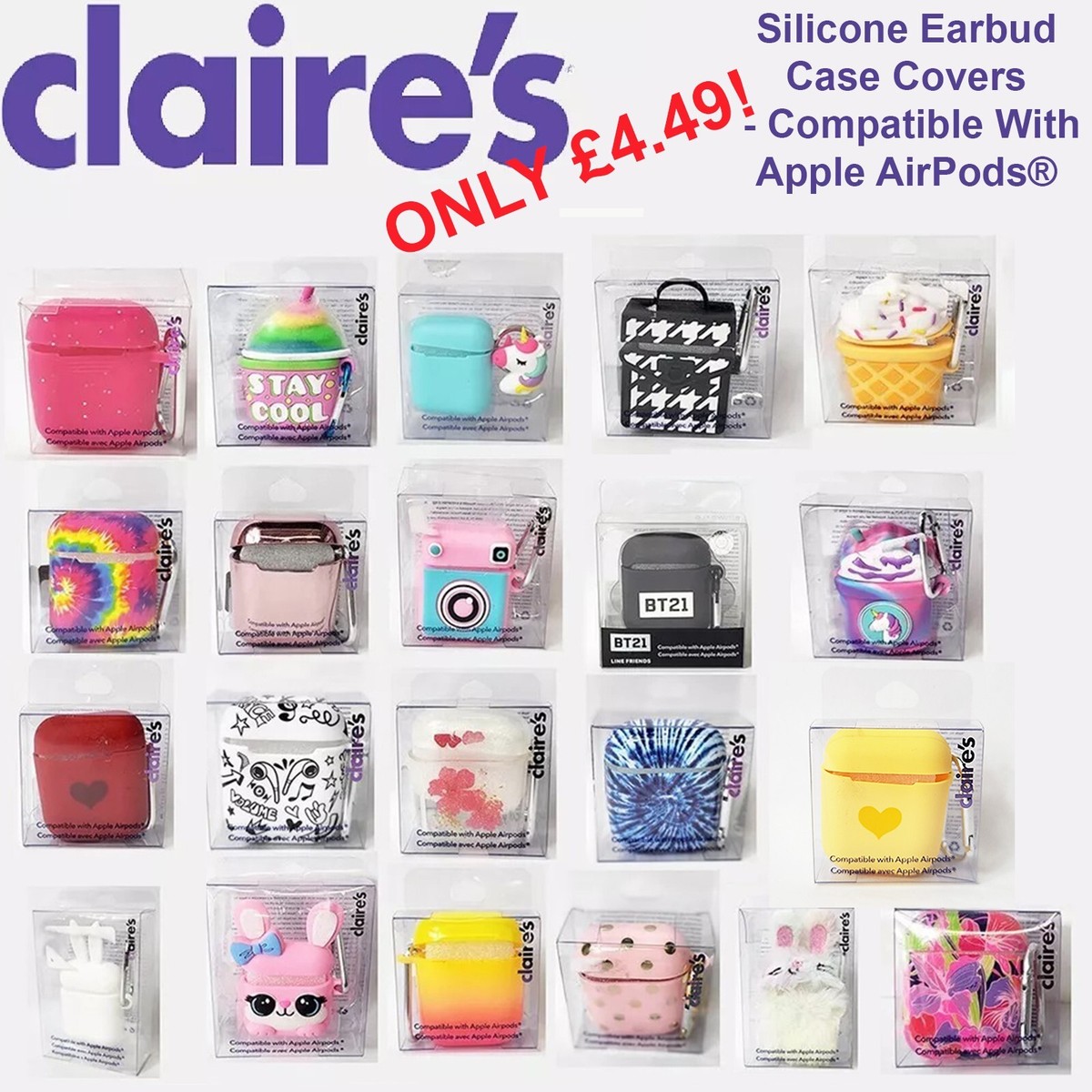 Brand New Claire's Silicone Earbud Case Covers for Apple AirPod