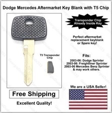 New 2003-06 Dodge Mercedes Sprinter Key Blank With T5 Transponder Chip Inside