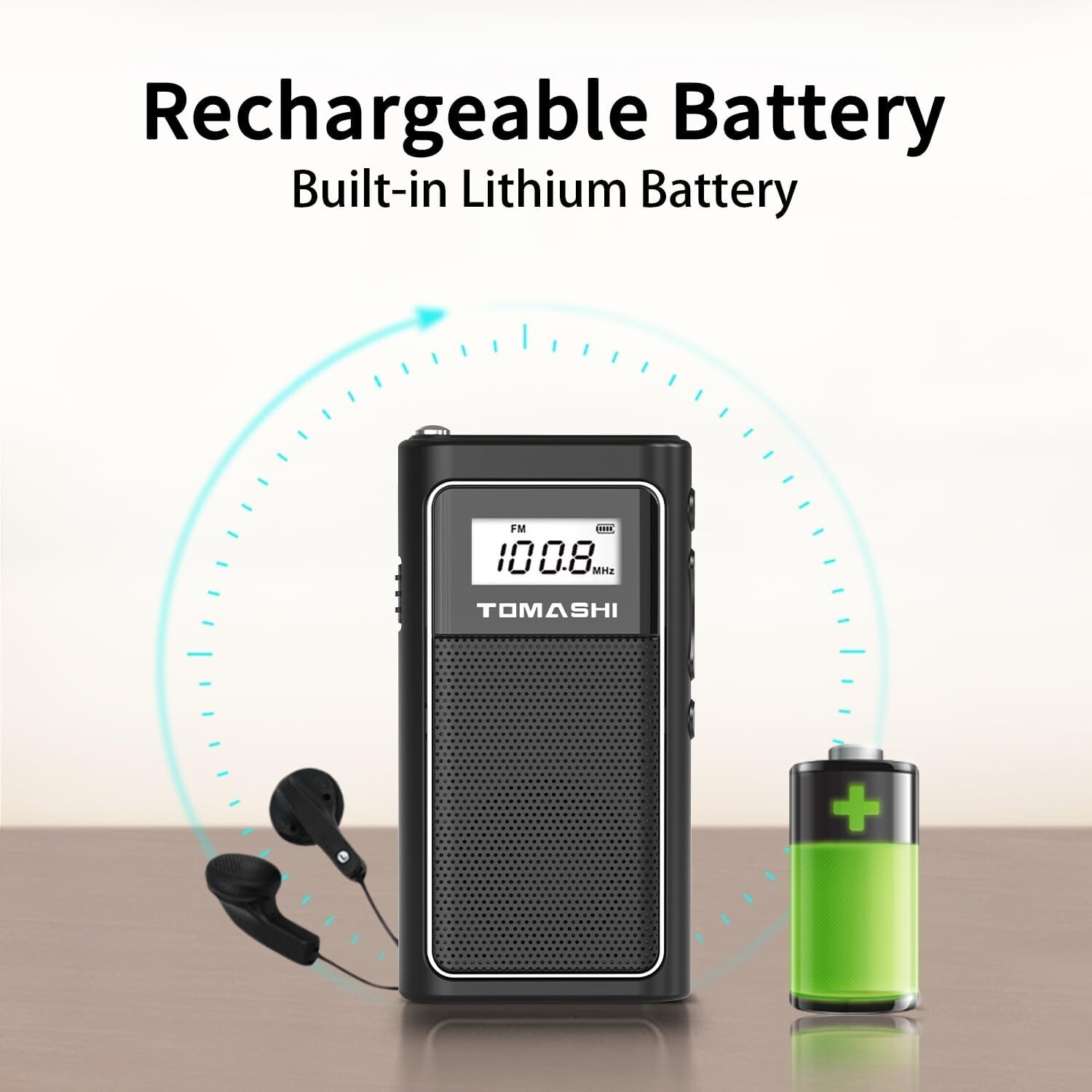 TOMASHI Tiny Portable FM Radio with USB Charging, Pocket Radio with Micro SD 