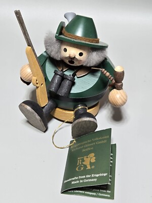 Richard Glasser Wood Sitting Smoker Woodsman 5  Holiday Christmas Incense Burner