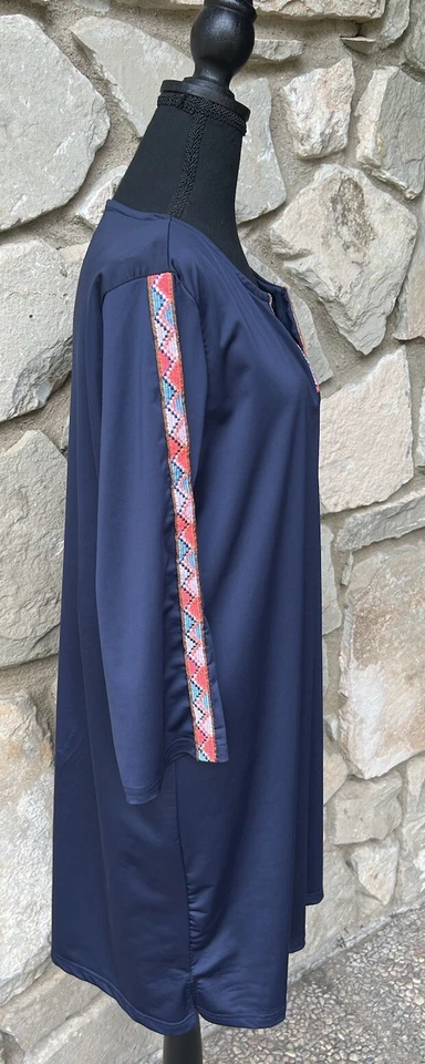 Платье Caribbean Joe UPF XL темно-синее Rashguard купальное покрывало вышитая отделка EC - Изображение 4 из 4