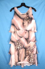S.L. FASHIONS Lined CHIFFON Layered Ruffles SLEEVELESS Animal Print DRESS Sz 10