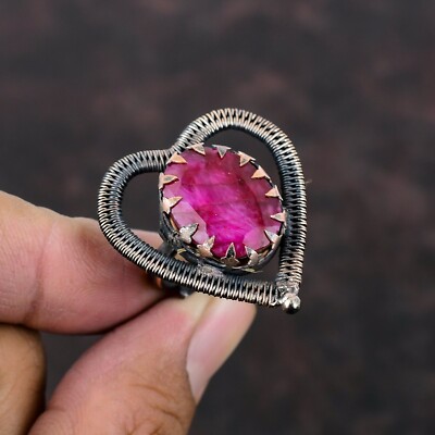 Kashmir Rubi Copper Bestie Gift Wire Wrapped Adjustable Ring Size Adjustable