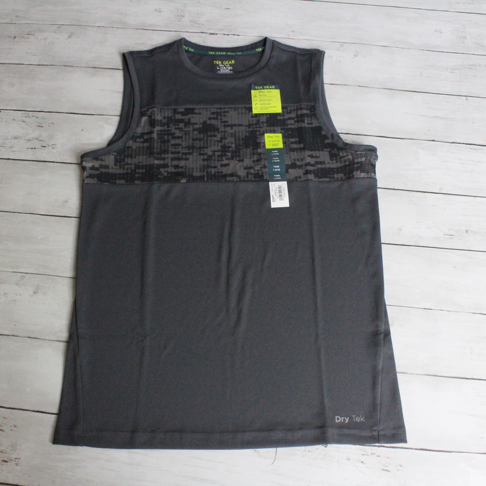 Tek Gear Boy's Athletic Muscle Tank Tee Shirt Size L 14 16 Gray Moisture Wicking