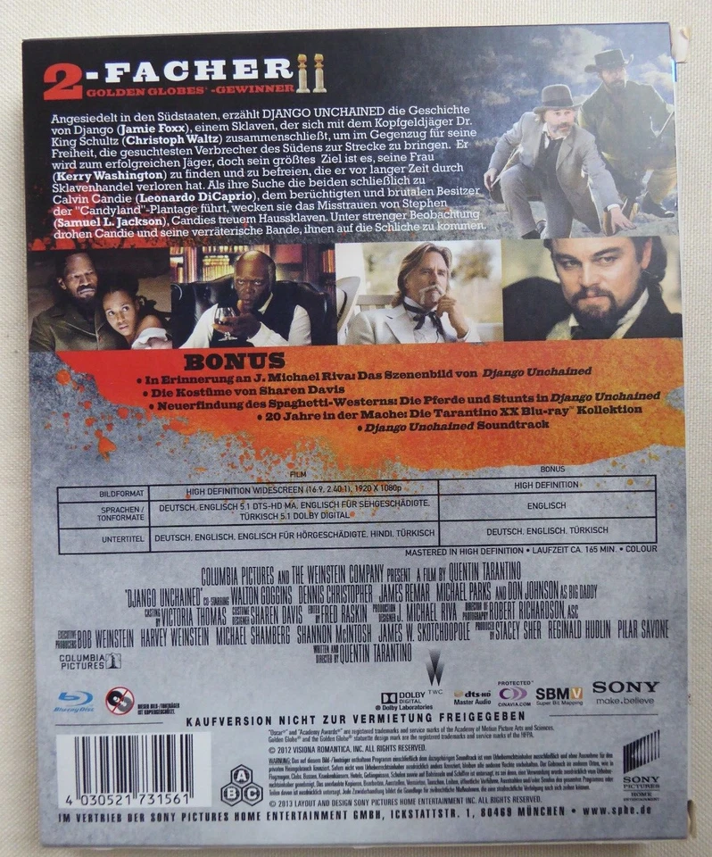 Django Unchained Tarantino DVD Blu-Ray Exklusiv Limited Digipack mit Soundtrack - Bild 2 von 4