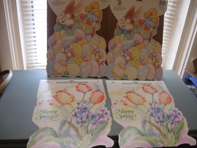 VTG American Greetings~BLOOMER BUNNY~ SPRING ~Easter Die Cut Wall Decoration x 4