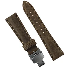 B & R Bands Brown Bomber Distressed Leather Deployant Watch Band Strap 20mm 22mm