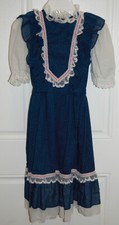 Vintage Bryan Blue Prairie Dress Navy Dots Girls Sz 12 37