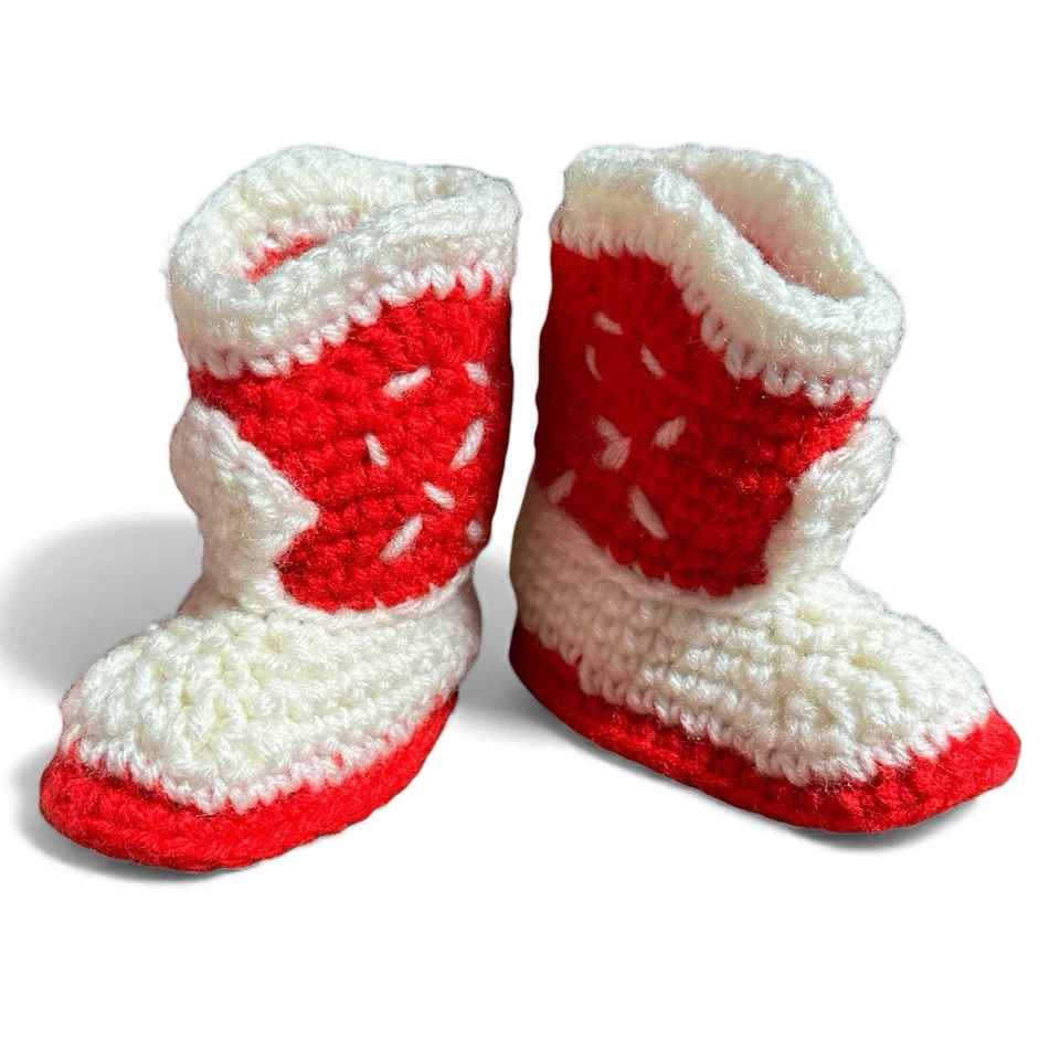 Botas y Tenis Vaqueras Bebé Ganchillo a Mano Vintage Colores Navidad Bebé 1-3M Foto 2 de 4