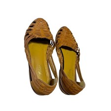 Vintage Faux Leather Huarache Sandals Tan Woven Flat Shoes Womens 8 Brazil
