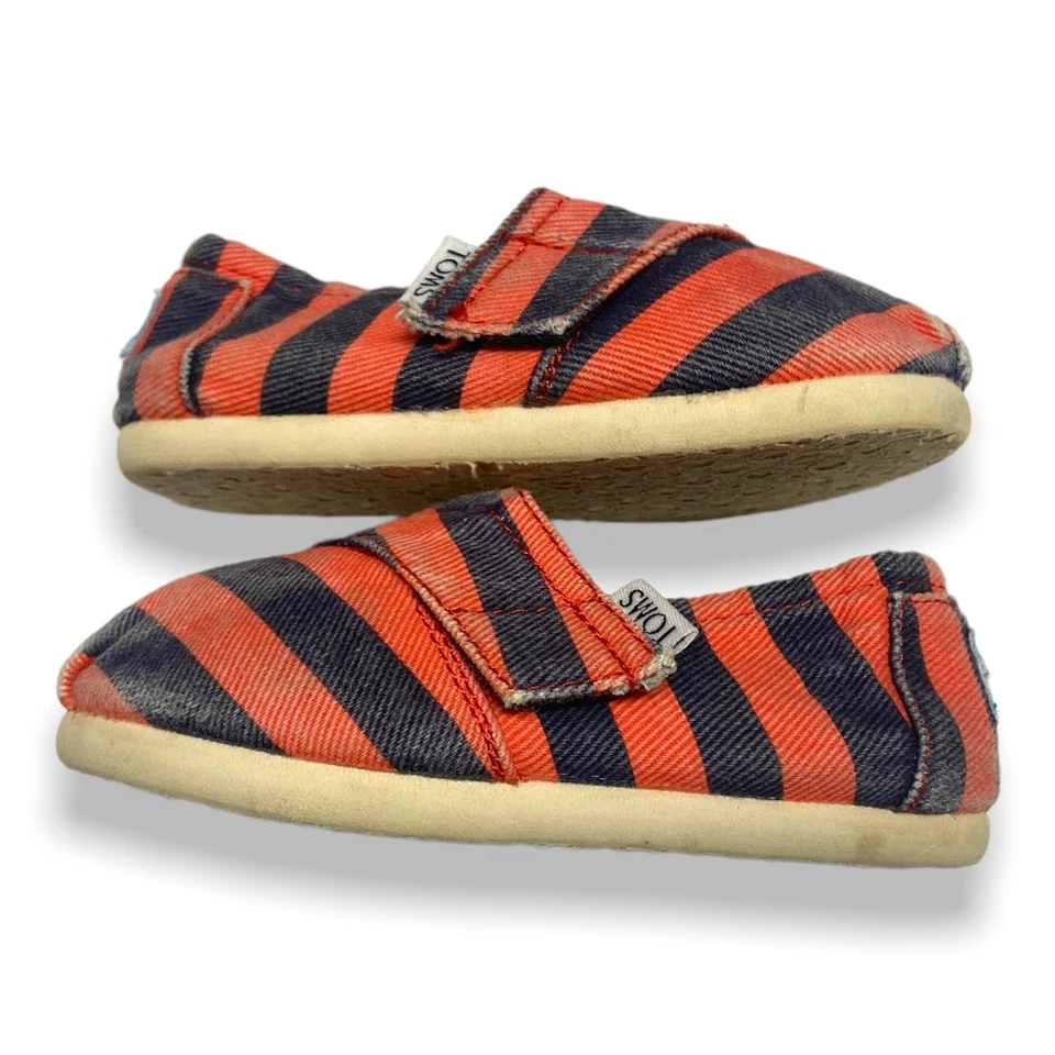 Zapatos Toms Unisex Niño Niña Talla 7 Naranja Azul Rayas Lona Sin Cordones Niño Pequeño Foto 4 de 4