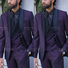 Purple Men's Formal Suit Tailored Business 3Pcs Vest Shwal Lapel Party Banquet