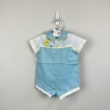 Vintage Blue Teddy Bear Shortall Romper Baby Boy 3-6 Months