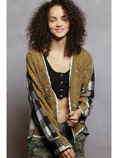 Contrast Border Patchwork Knit Cardigan with Embroidery Size Small