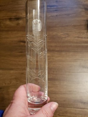 Etched Glass Bud Vase Clear Floral Leaf Cylinder Vase 8  Tall