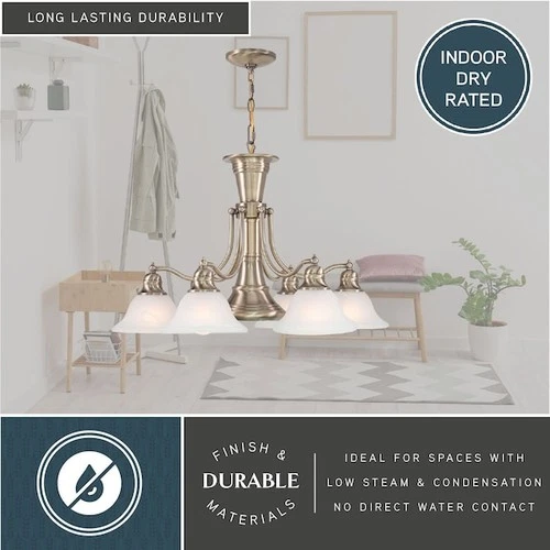 VAXCEL CH30307A Standford 6L Antique Brass Chandelier with Down Light and Switch - Picture 4 of 6