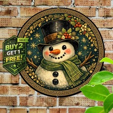Snowman Winter Welcome Farmhouse Tin Sign 8x8 Outdoor Christmas Decor