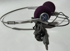 Vintage TOSHIBA HR-M2 Metal Band Stereo Headphones 3.5mm Rare Purple Cushions