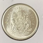 1964 Uncirculated Canada 50 Cents Half Dollar 0.8000 Silver ASW 0.3 Oz Free Ship